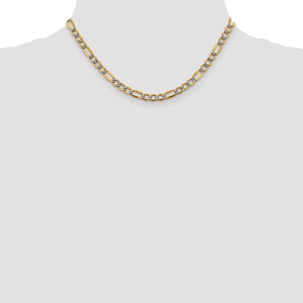 14K 16 inch 5.25mm Semi-Solid with Rhodium Pav? Figaro with Lobster Clasp Chain