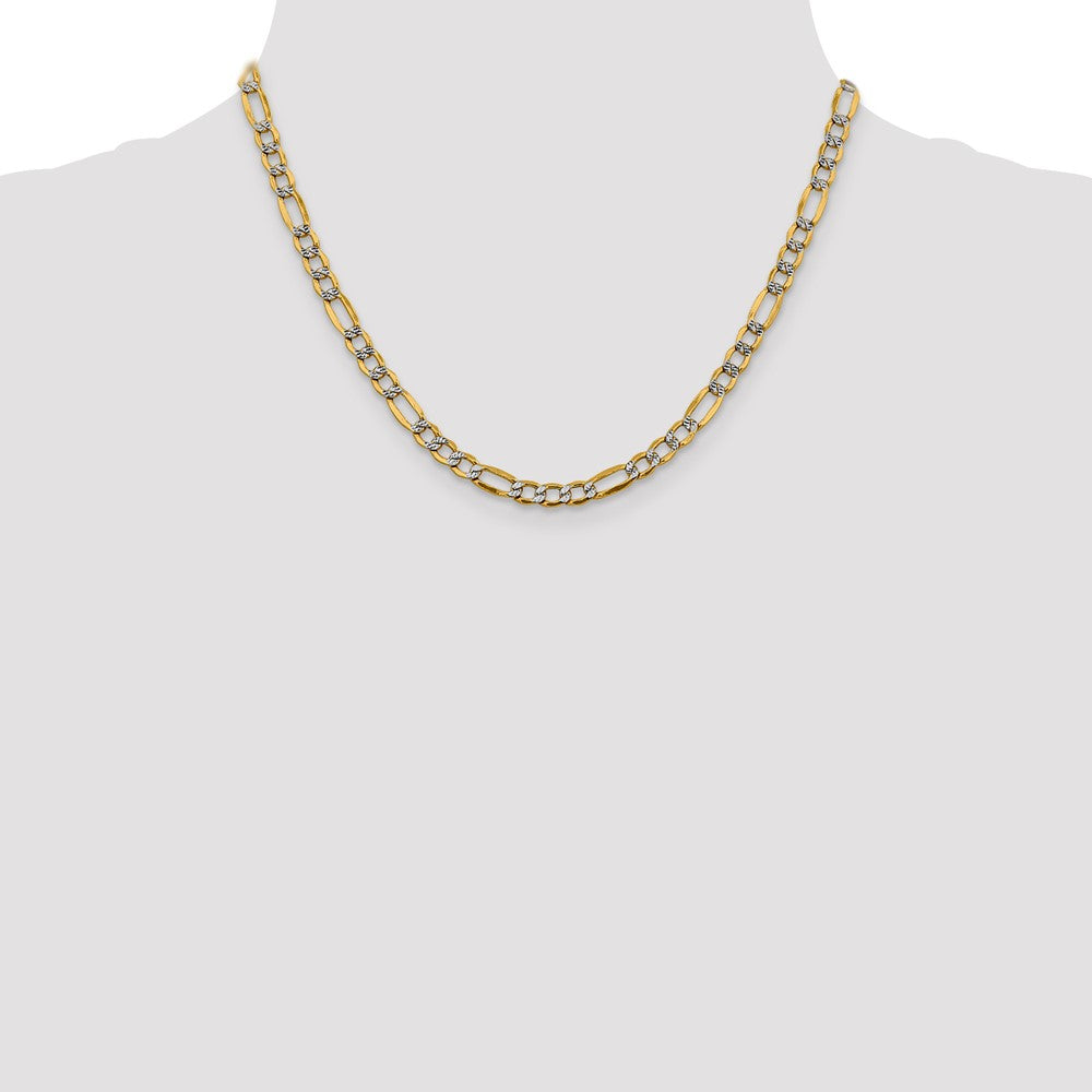 14K 18 inch 5.25mm Semi-Solid with Rhodium Pav? Figaro with Lobster Clasp Chain
