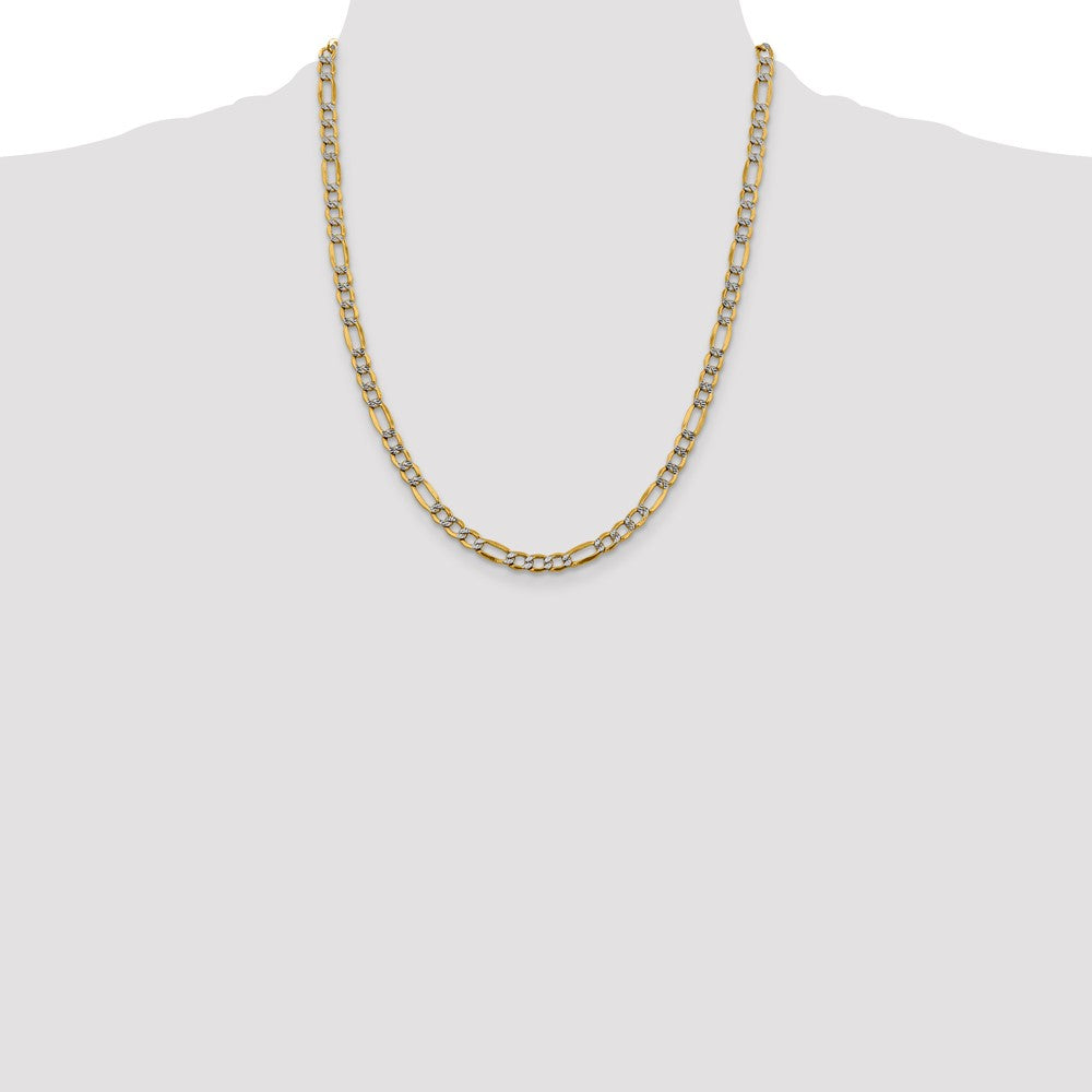 14K 22 inch 5.25mm Semi-Solid with Rhodium Pav? Figaro with Lobster Clasp Chain