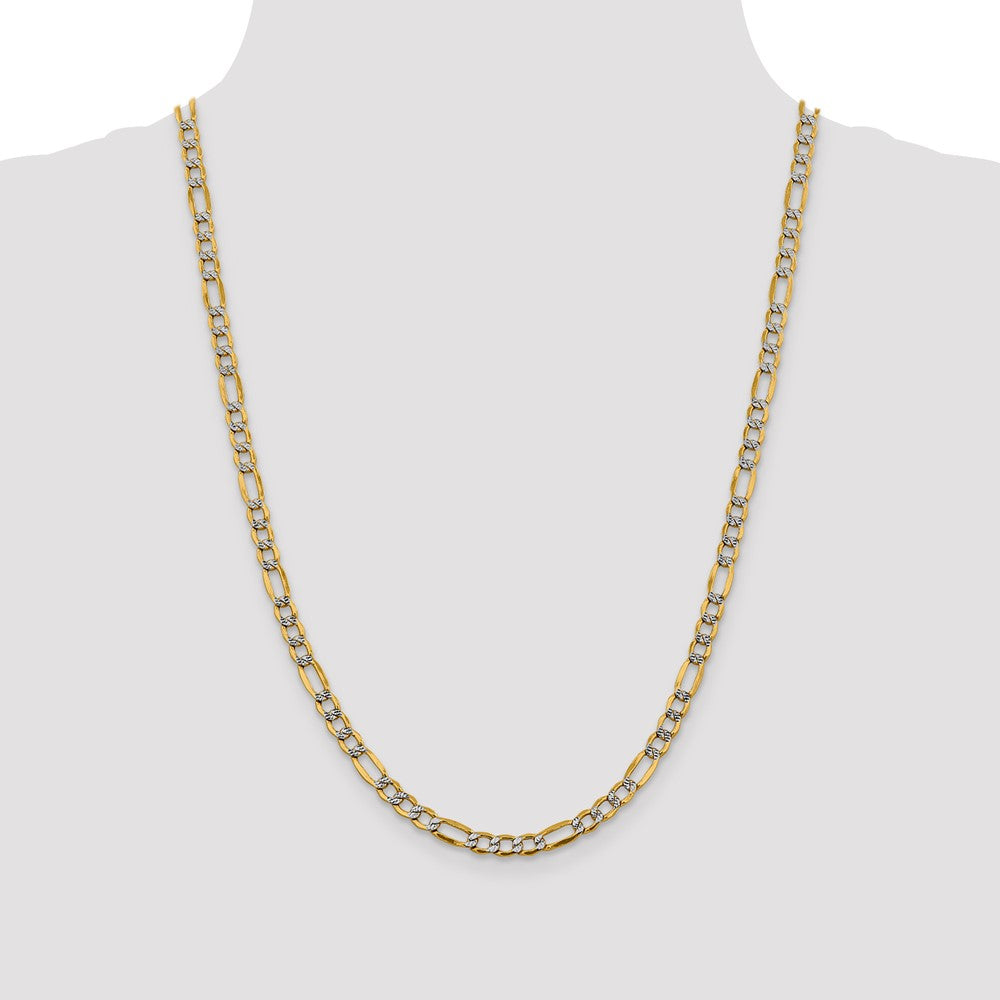 14K 24 inch 5.25mm Semi-Solid with Rhodium Pav? Figaro with Lobster Clasp Chain