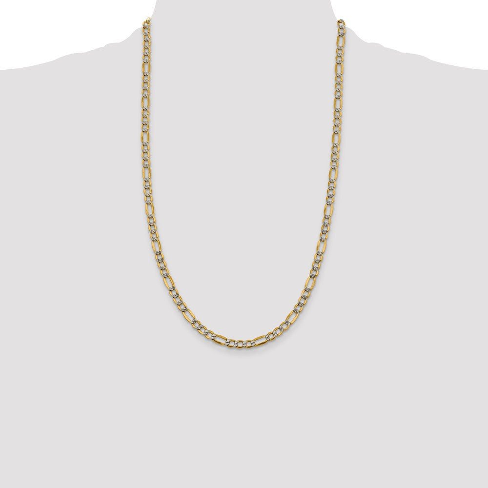 14K 26 inch 5.25mm Semi-Solid with Rhodium Pav? Figaro with Lobster Clasp Chain