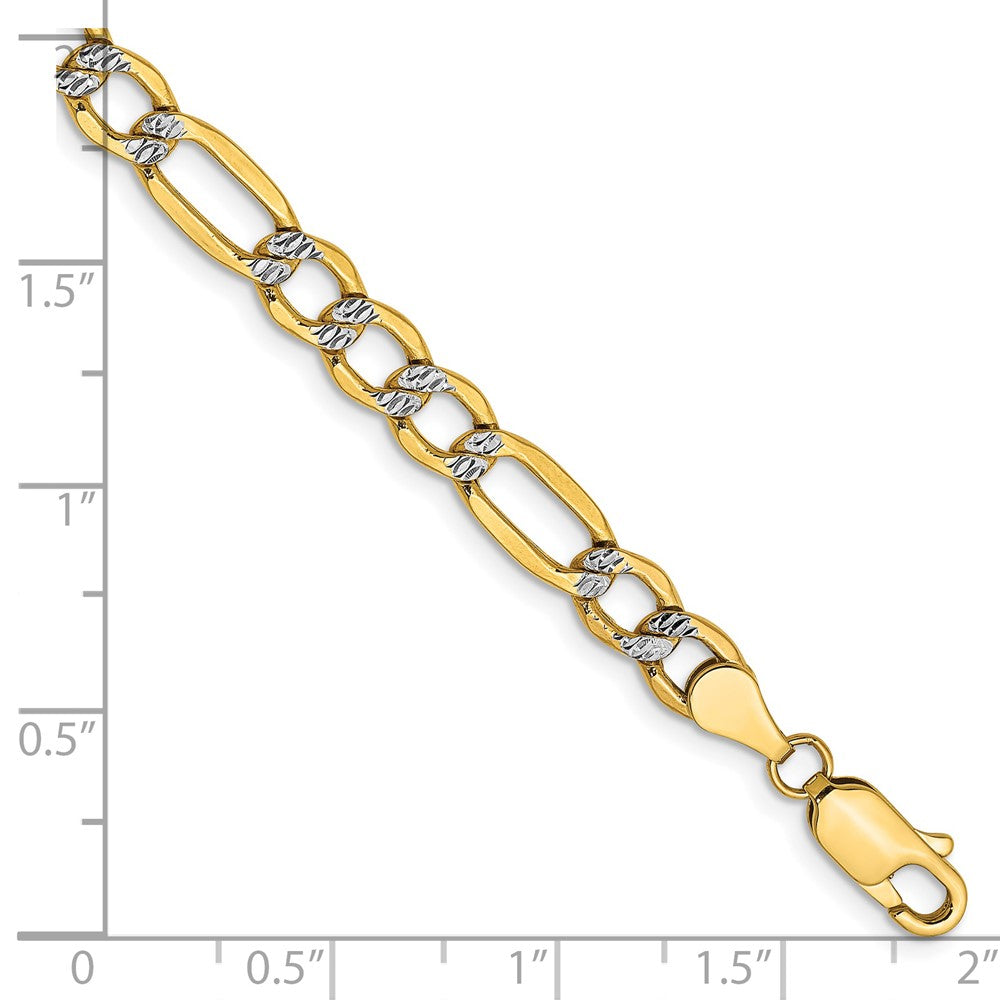 14K 7 inch 5.25mm Semi-Solid with Rhodium Pav? Figaro with Lobster Clasp Bracelet