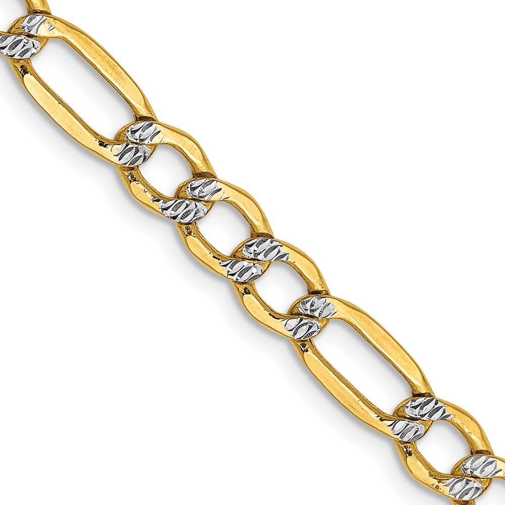 14K 18 inch 5.25mm Semi-Solid with Rhodium Pav? Figaro with Lobster Clasp Chain