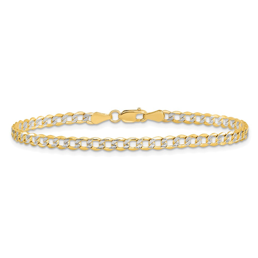14K 7 inch 3.4mm Semi-Solid with Rhodium Pav? Curb with Lobster Clasp Bracelet