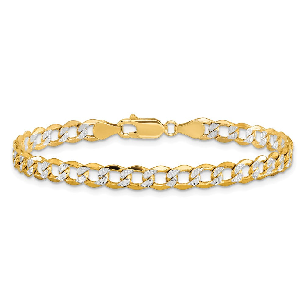 14K 7 inch 5.2mm Semi-Solid with Rhodium Pav? Curb with Lobster Clasp Bracelet