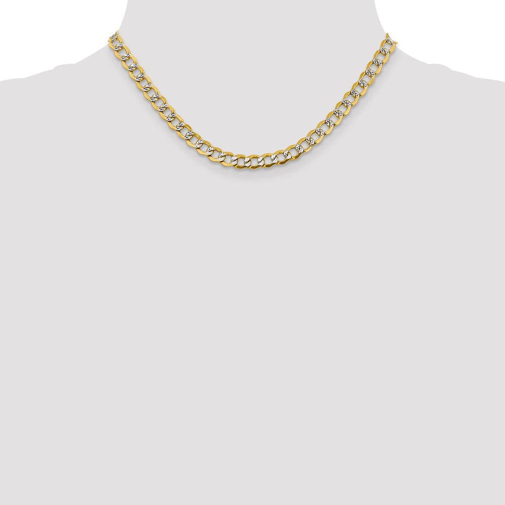 14K 16 inch 6.75mm Semi-Solid with Rhodium Pav? Curb with Lobster Clasp Chain