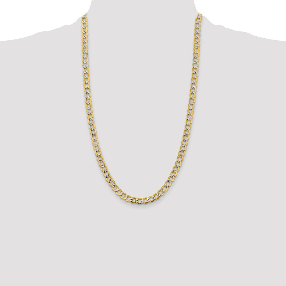14K 26 inch 6.75mm Semi-Solid with Rhodium Pav? Curb with Lobster Clasp Chain