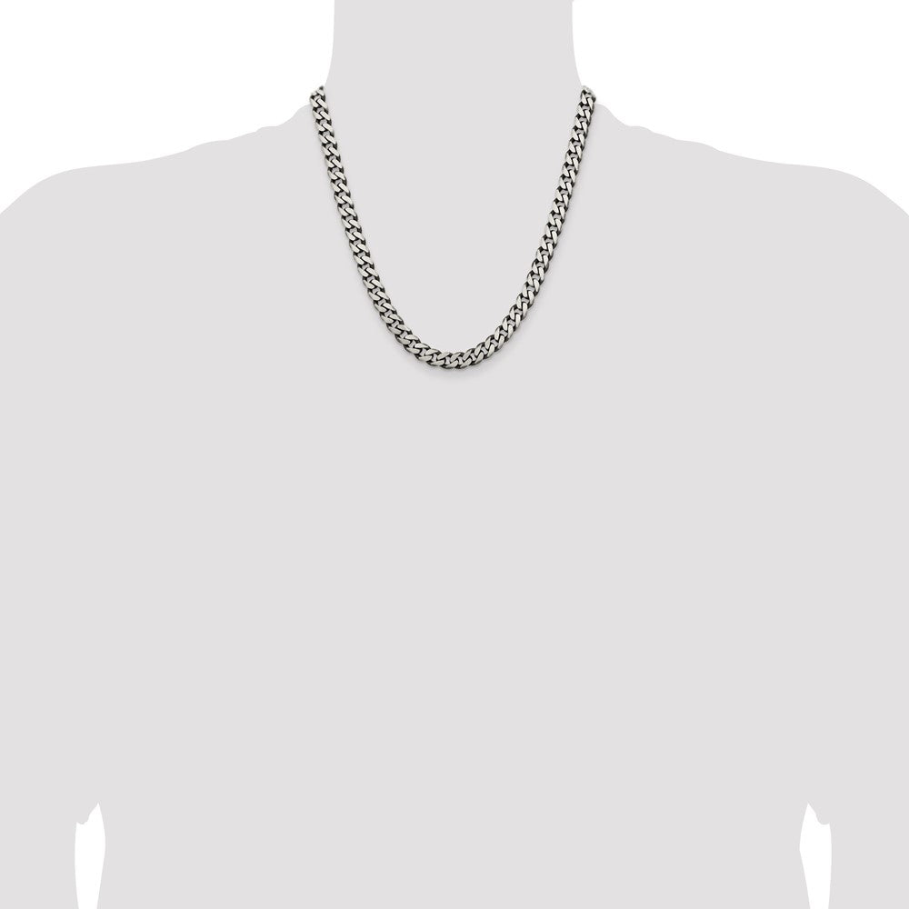 Sterling Silver Antiqued 7.5mm Curb Chain