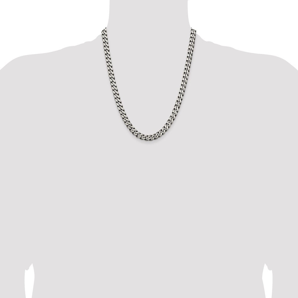 Sterling Silver Antiqued 7.5mm Curb Chain