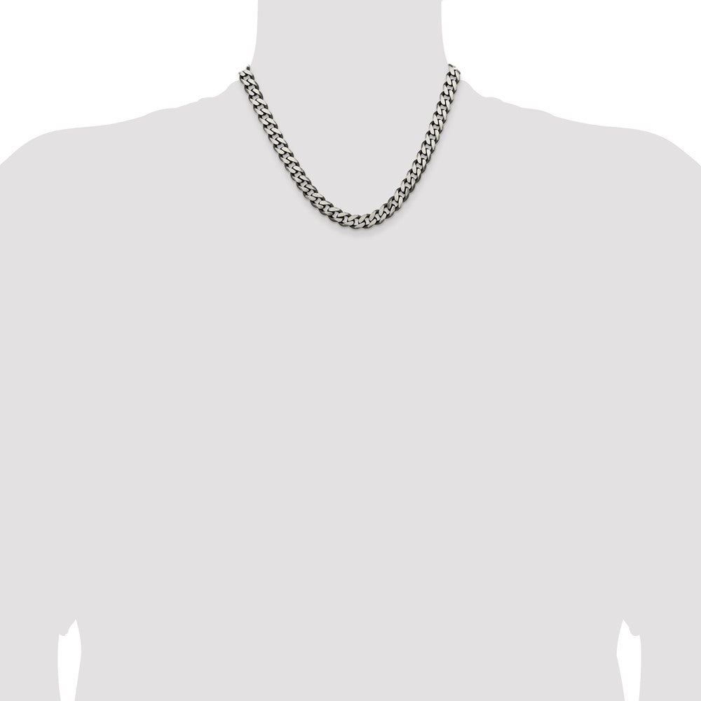 Sterling Silver Antiqued 9mm Curb Chain