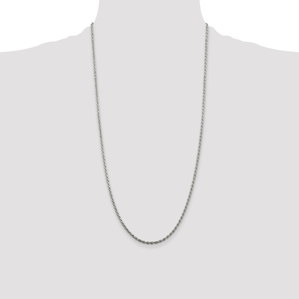 Sterling Silver Rhodium-plated 2.25mm Diamond-cut Rope Chain