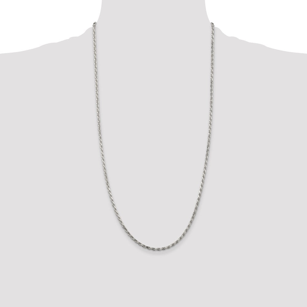 Sterling Silver Rhodium-plated 2.5mm Diamond-cut Rope Chain