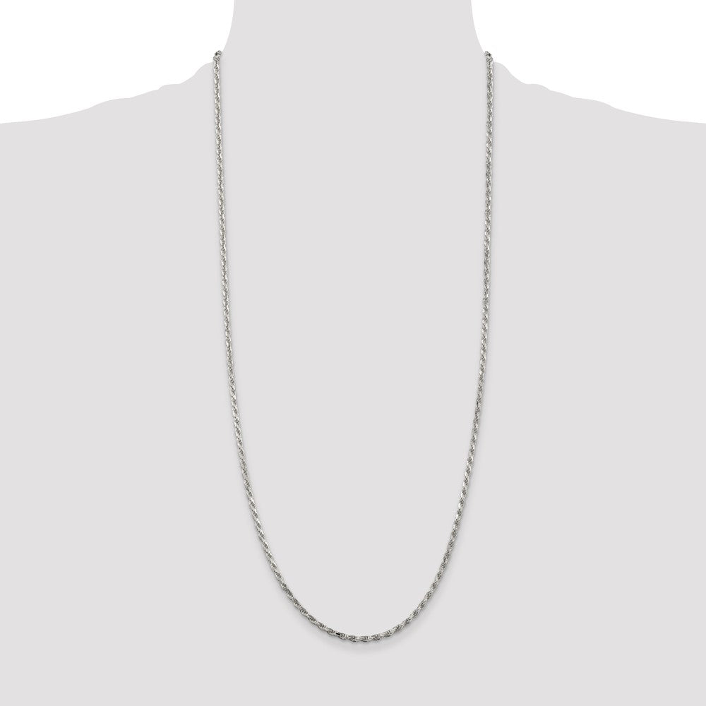 Sterling Silver Rhodium-plated 2.5mm Diamond-cut Rope Chain