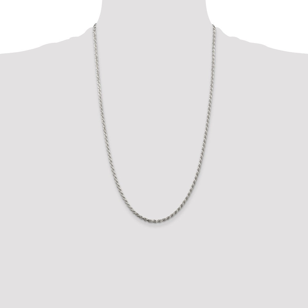 Sterling Silver Rhodium-plated 2.75mm Diamond-cut Rope Chain