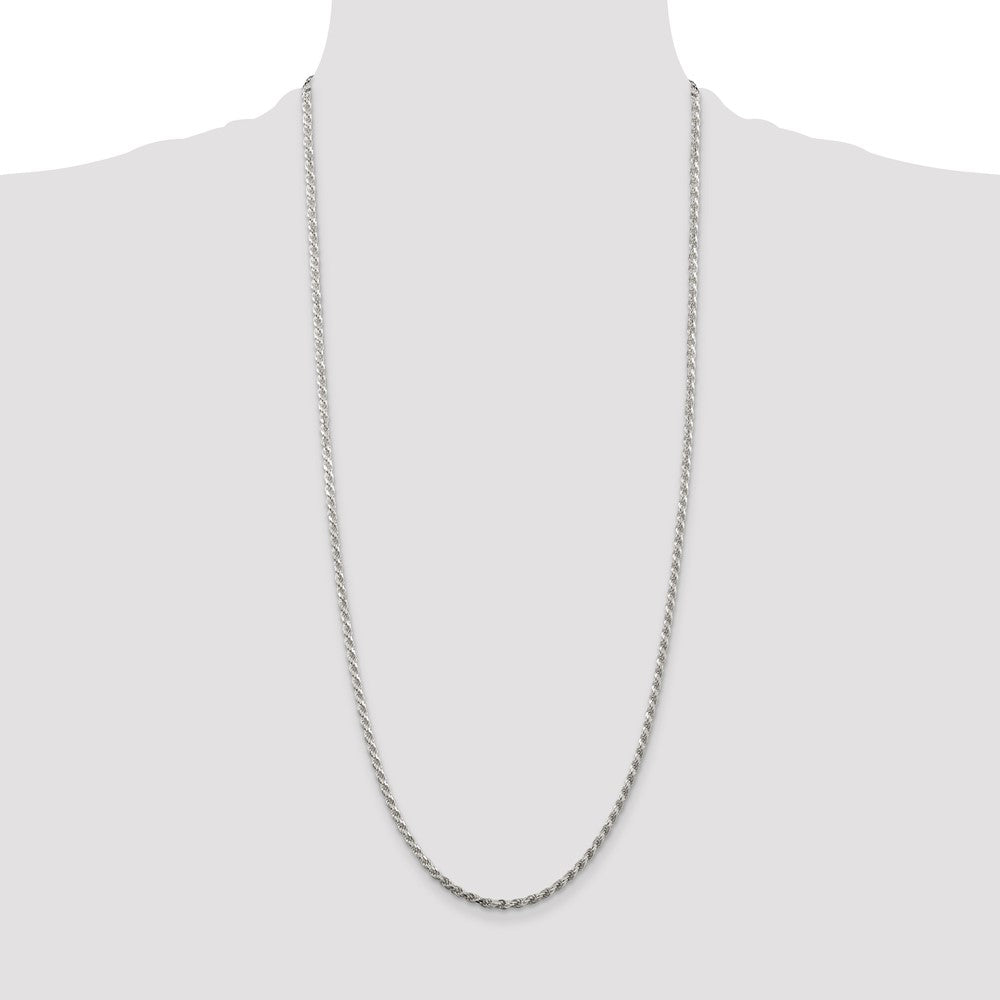 Sterling Silver Rhodium-plated 2.75mm Diamond-cut Rope Chain