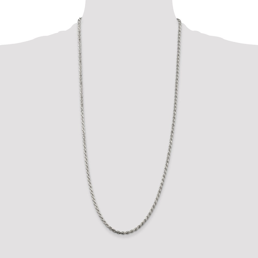 Sterling Silver Rhodium-plated 3mm Diamond-cut Rope Chain