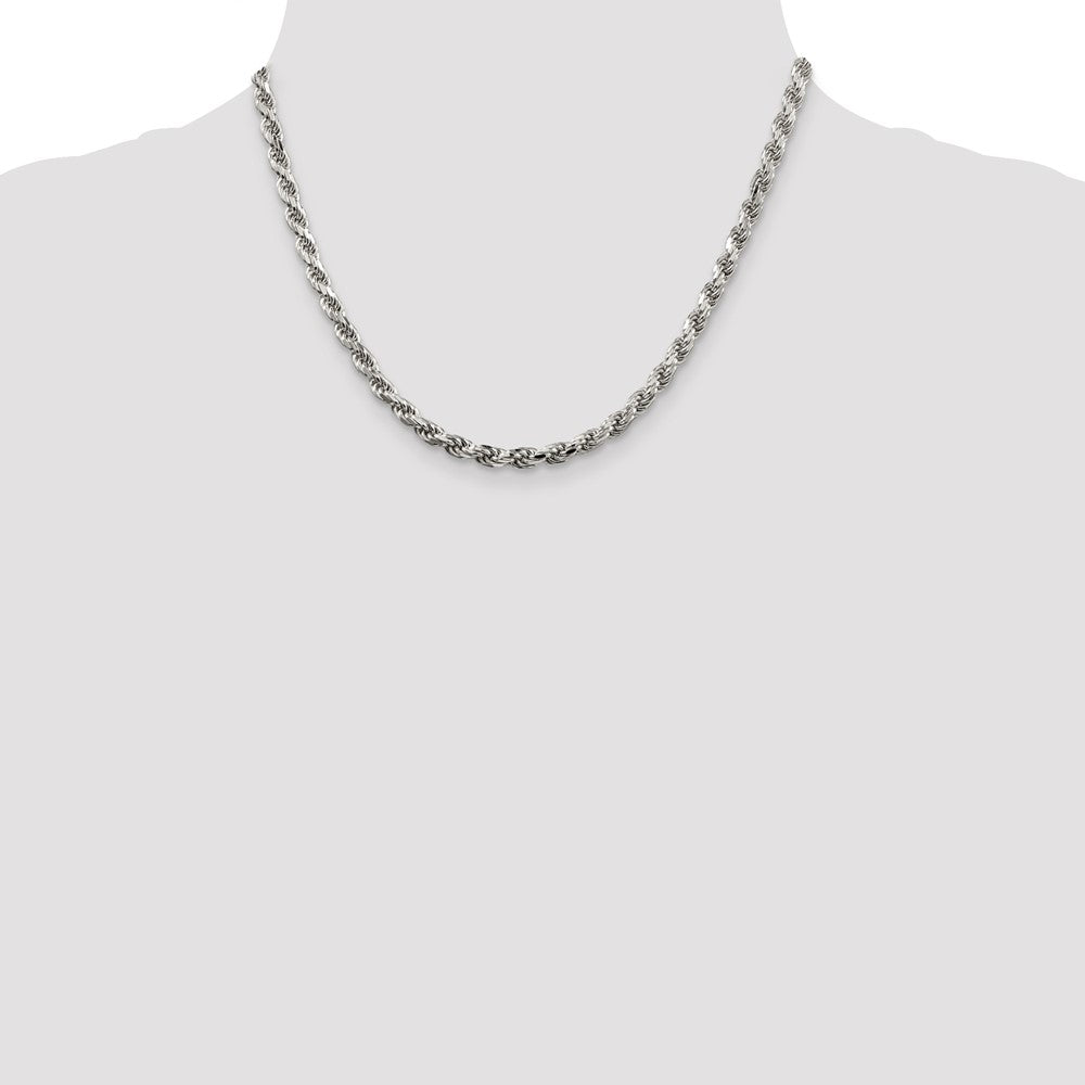 Sterling Silver Rhodium-plated 4.75mm Diamond-cut Rope Chain