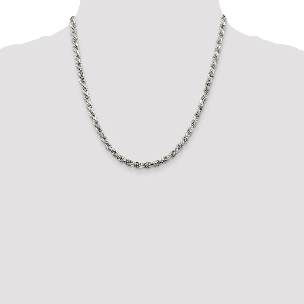 Sterling Silver Rhodium-plated 4.75mm Diamond-cut Rope Chain