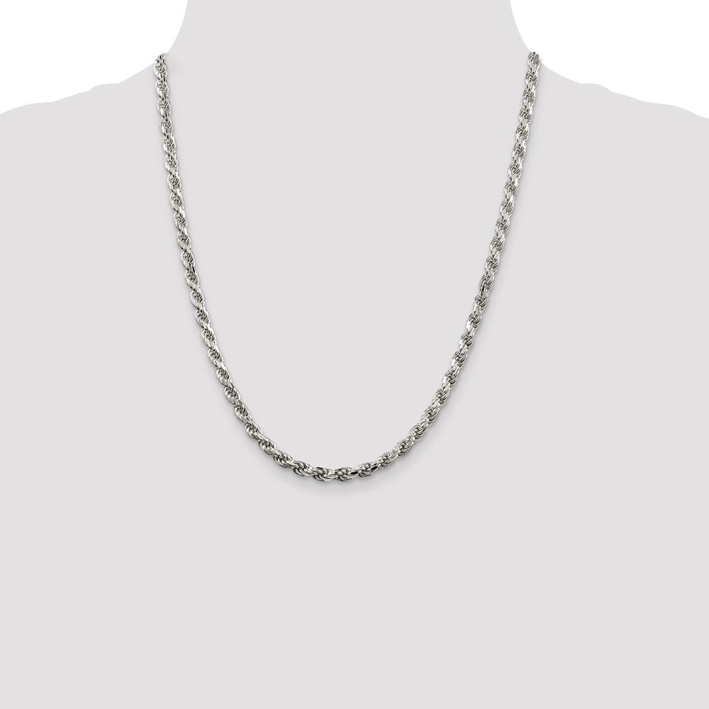 Sterling Silver Rhodium-plated 4.75mm Diamond-cut Rope Chain
