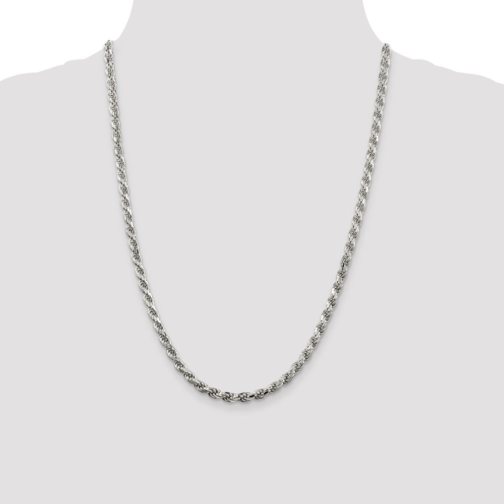 Sterling Silver Rhodium-plated 4.75mm Diamond-cut Rope Chain