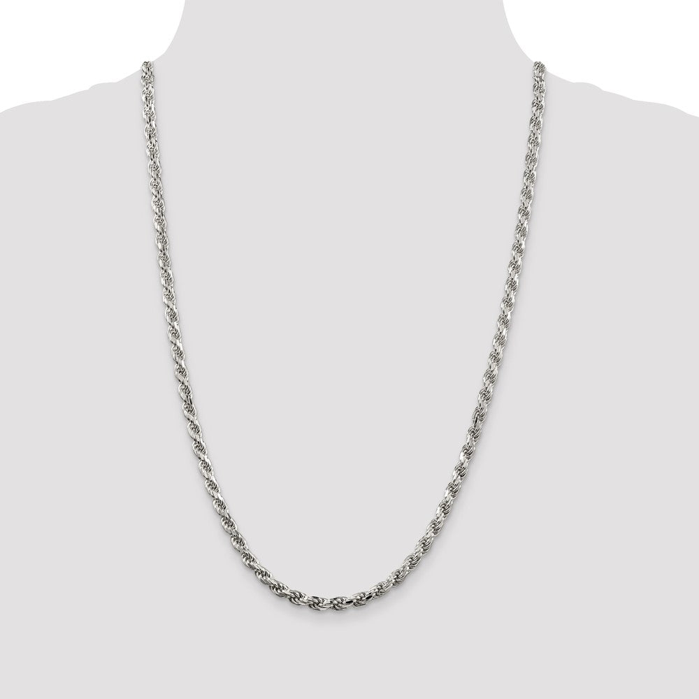 Sterling Silver Rhodium-plated 4.75mm Diamond-cut Rope Chain