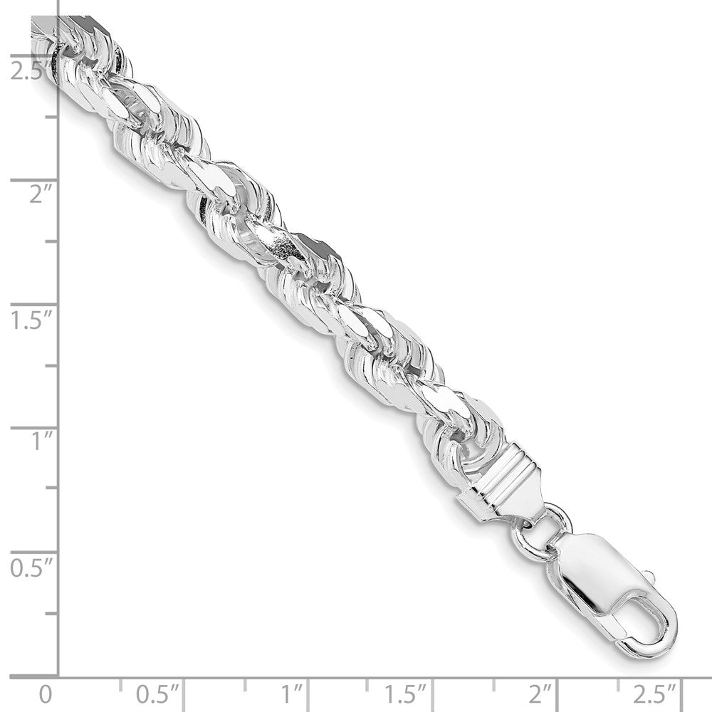 Sterling Silver Rhodium-plated 7mm Diamond-cut Rope Chain
