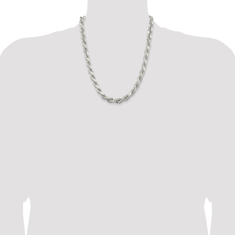 Sterling Silver 9.5mm Diamond-cut Rope Chain