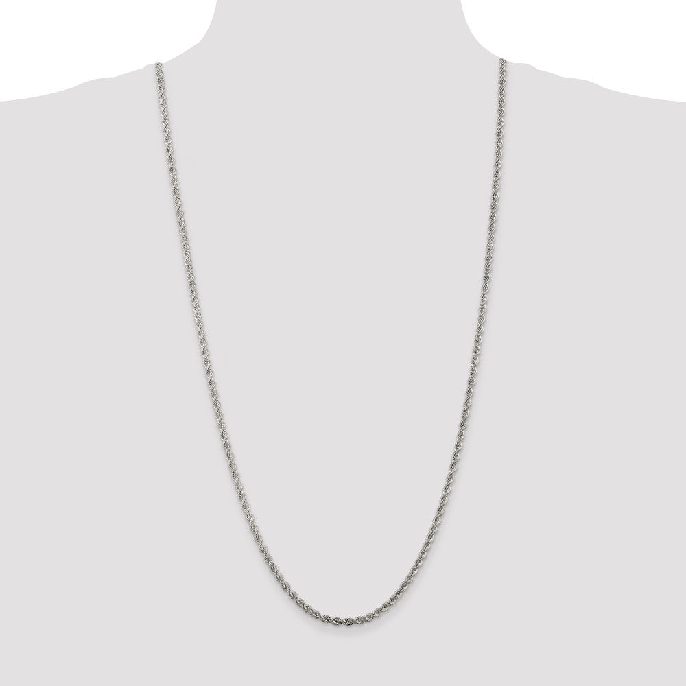 Sterling Silver Rhodium-plated 3mm Solid Rope Chain