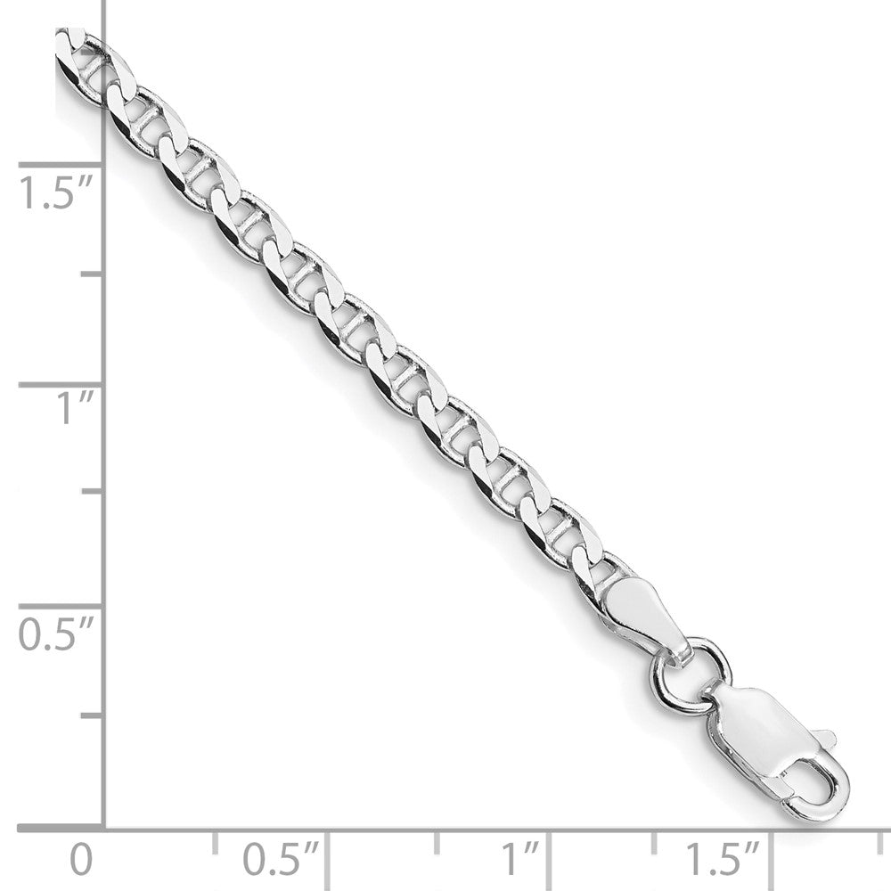 Sterling Silver Rhodium-plated 3.15mm Flat Cuban Anchor Chain Anklet