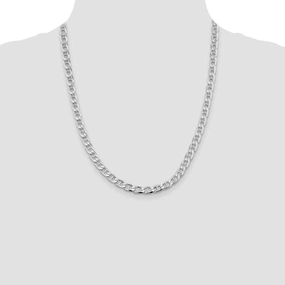 Sterling Silver Rhodium-plated 6.5mm Flat Cuban Anchor Chain