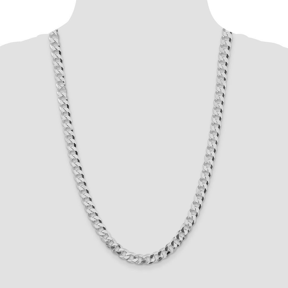 Sterling Silver Rhodium-plated 8.5mm Beveled Curb Chain