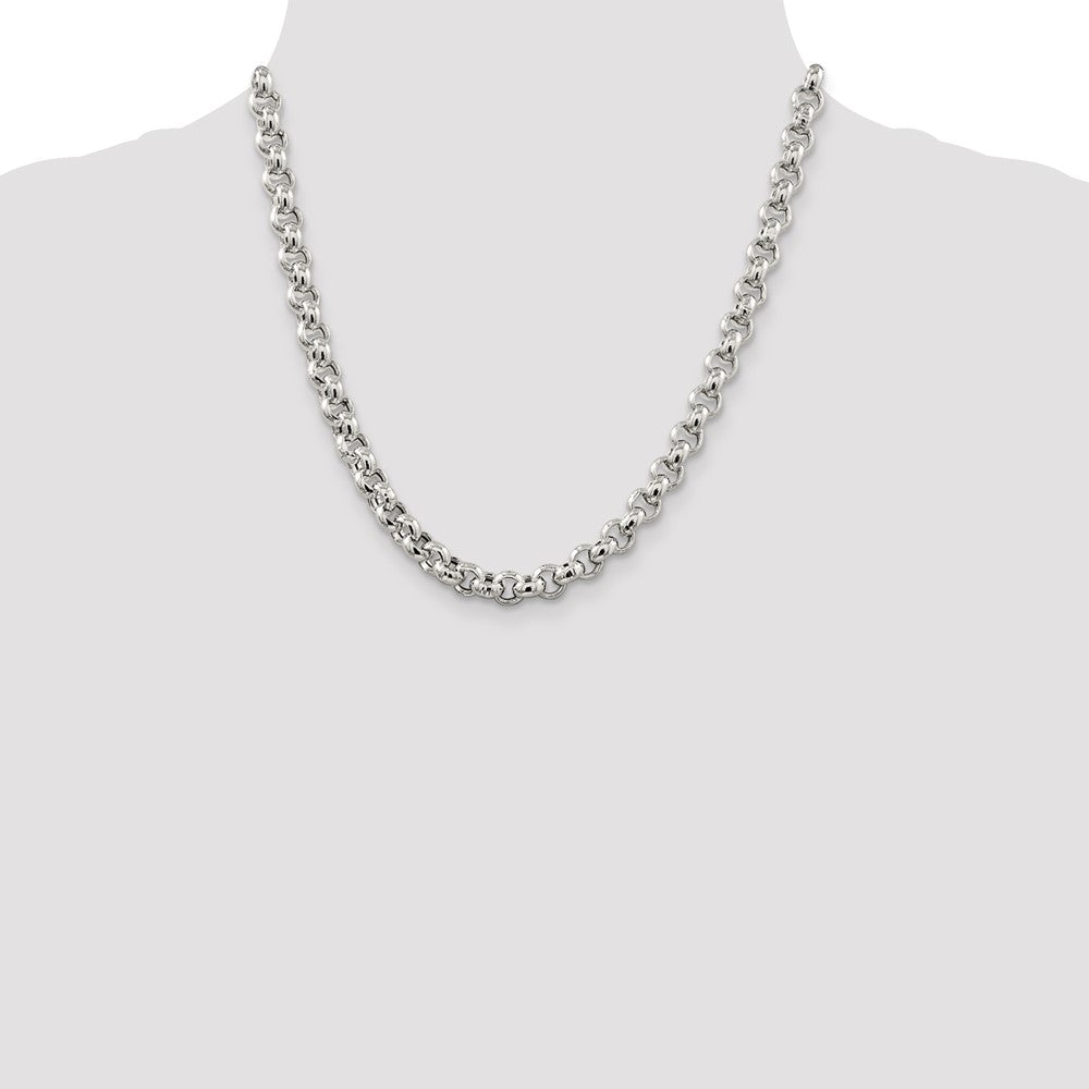 Sterling Silver 7.75mm Semi-solid Rolo Chain