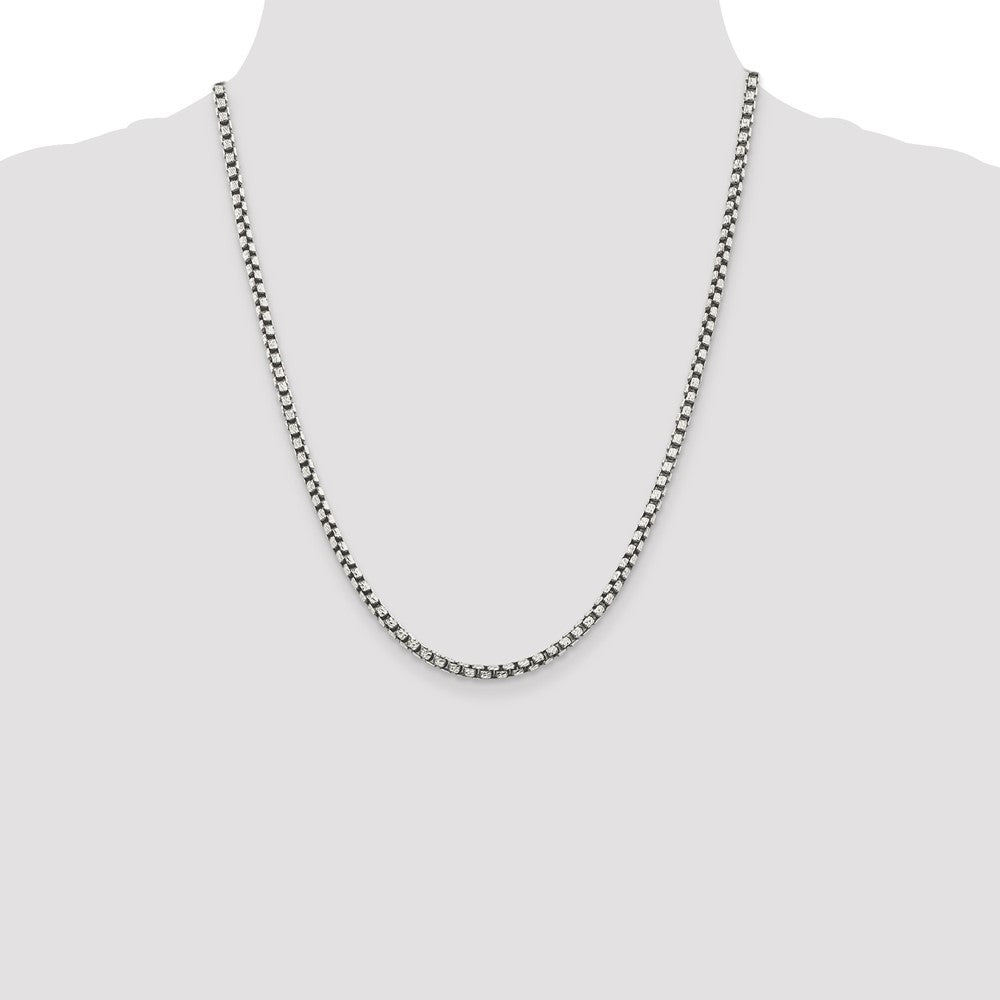 Sterling Silver Antiqued 3.5mm D/C Round Box Chain