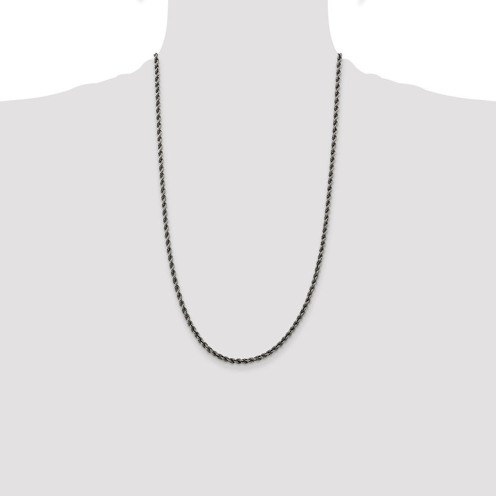 Sterling Silver Ruthenium-plated 3mm Rope Chain