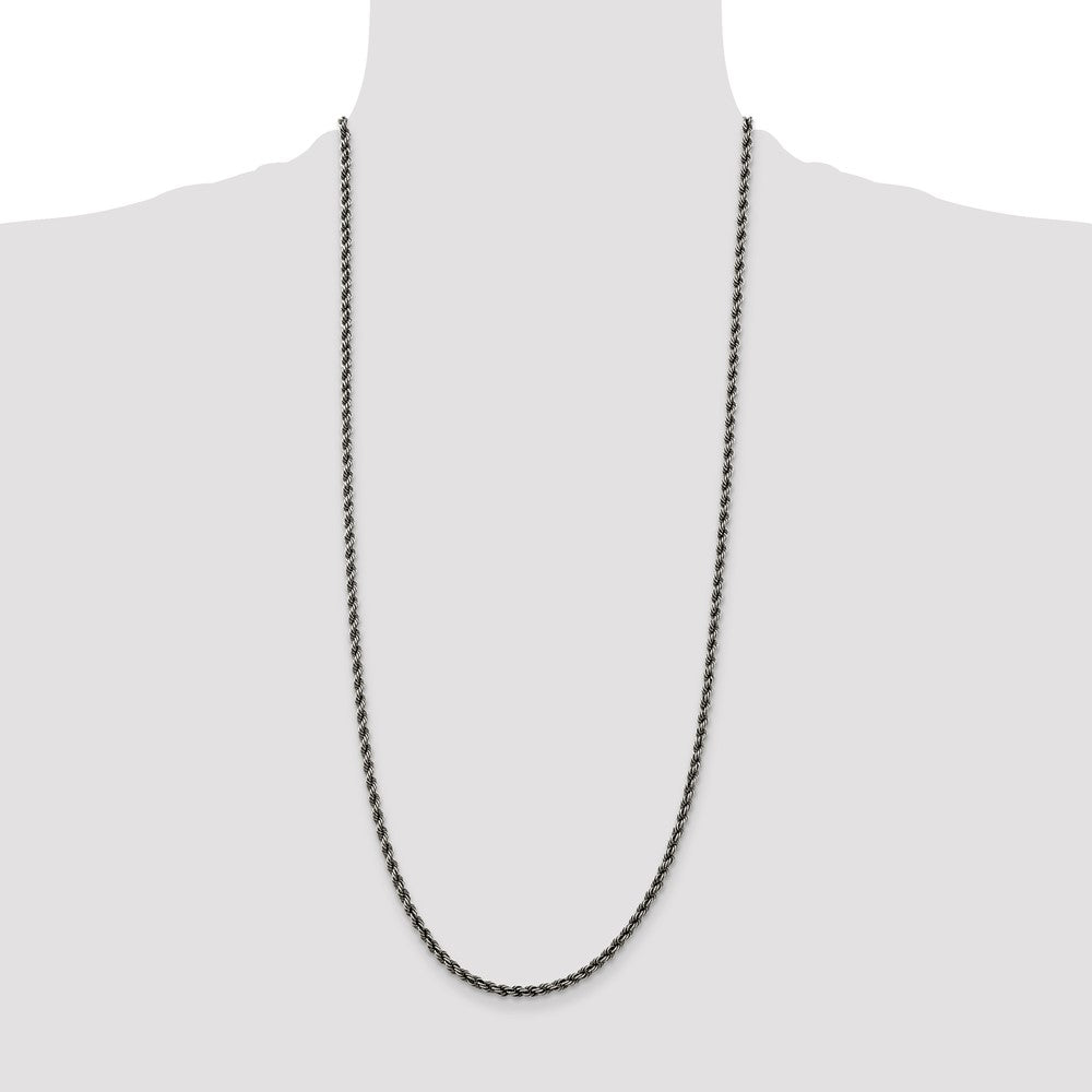 Sterling Silver Ruthenium-plated 3mm Rope Chain