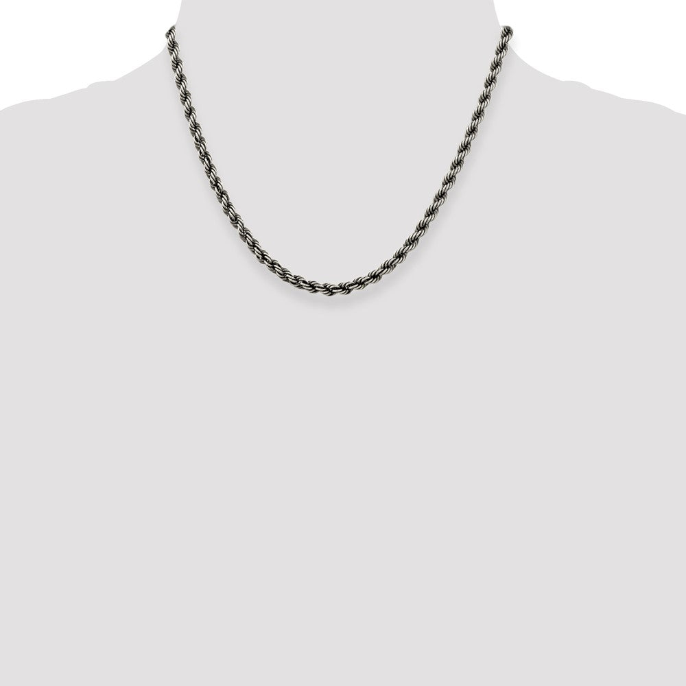 Sterling Silver Ruthenium-plated 4mm Rope Chain