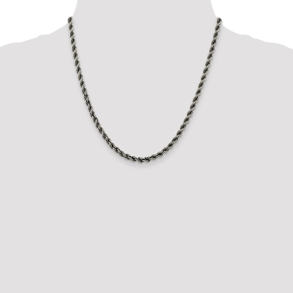 Sterling Silver Ruthenium-plated 4mm Rope Chain
