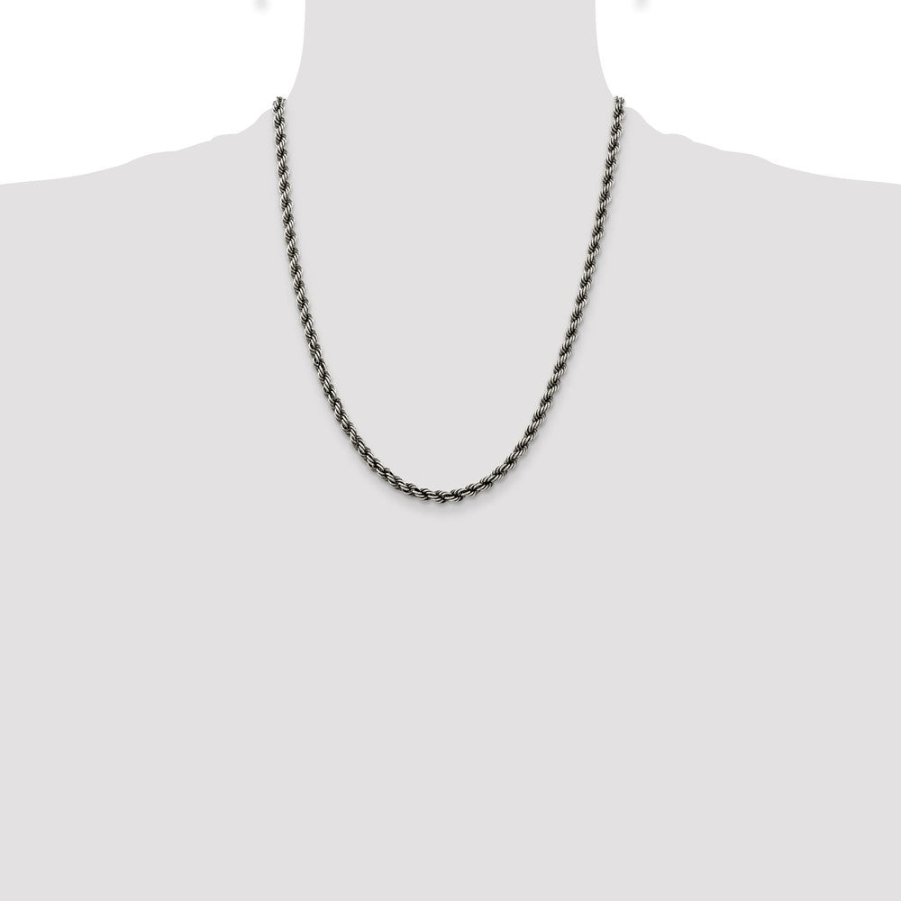 Sterling Silver Ruthenium-plated 4mm Rope Chain
