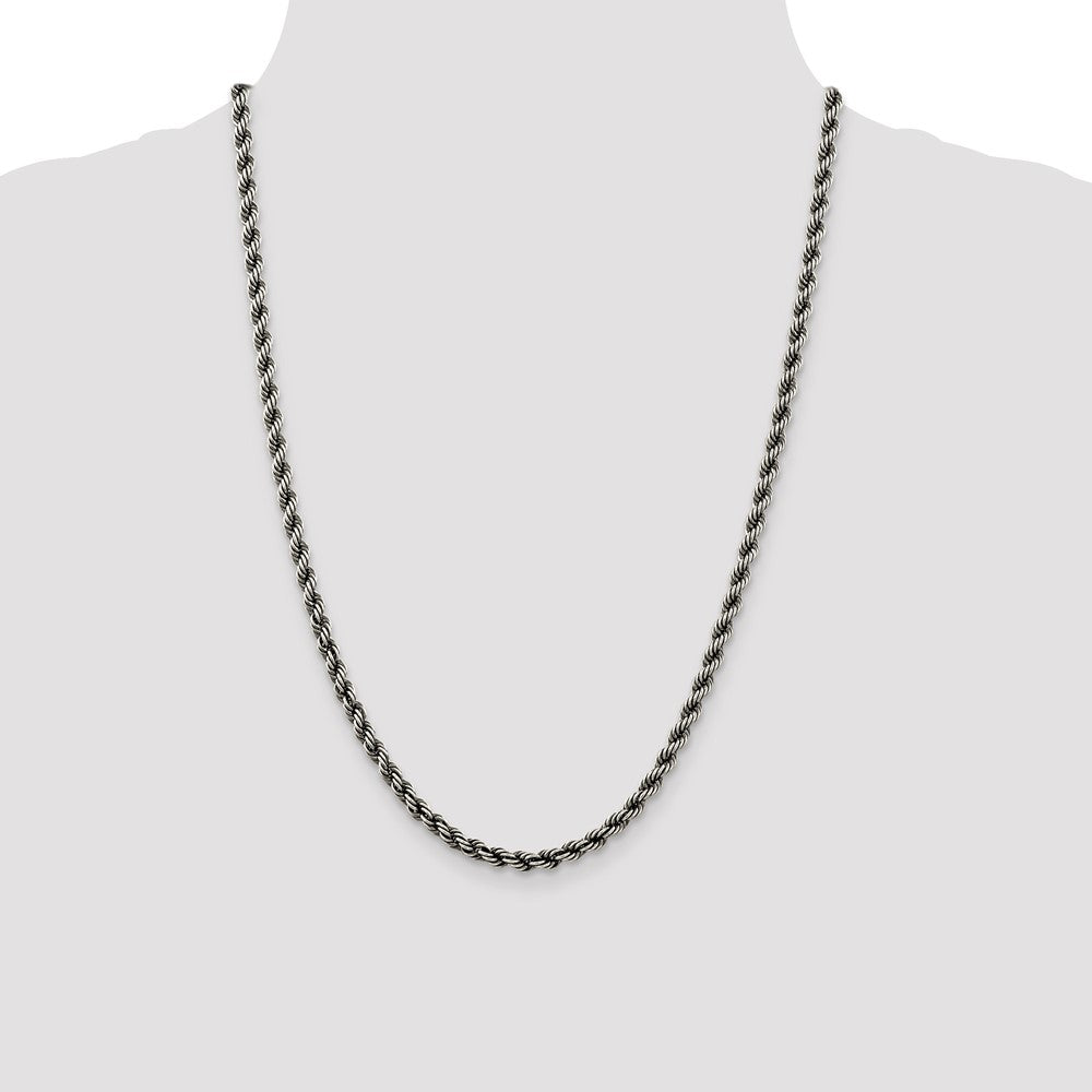 Sterling Silver Ruthenium-plated 4mm Rope Chain