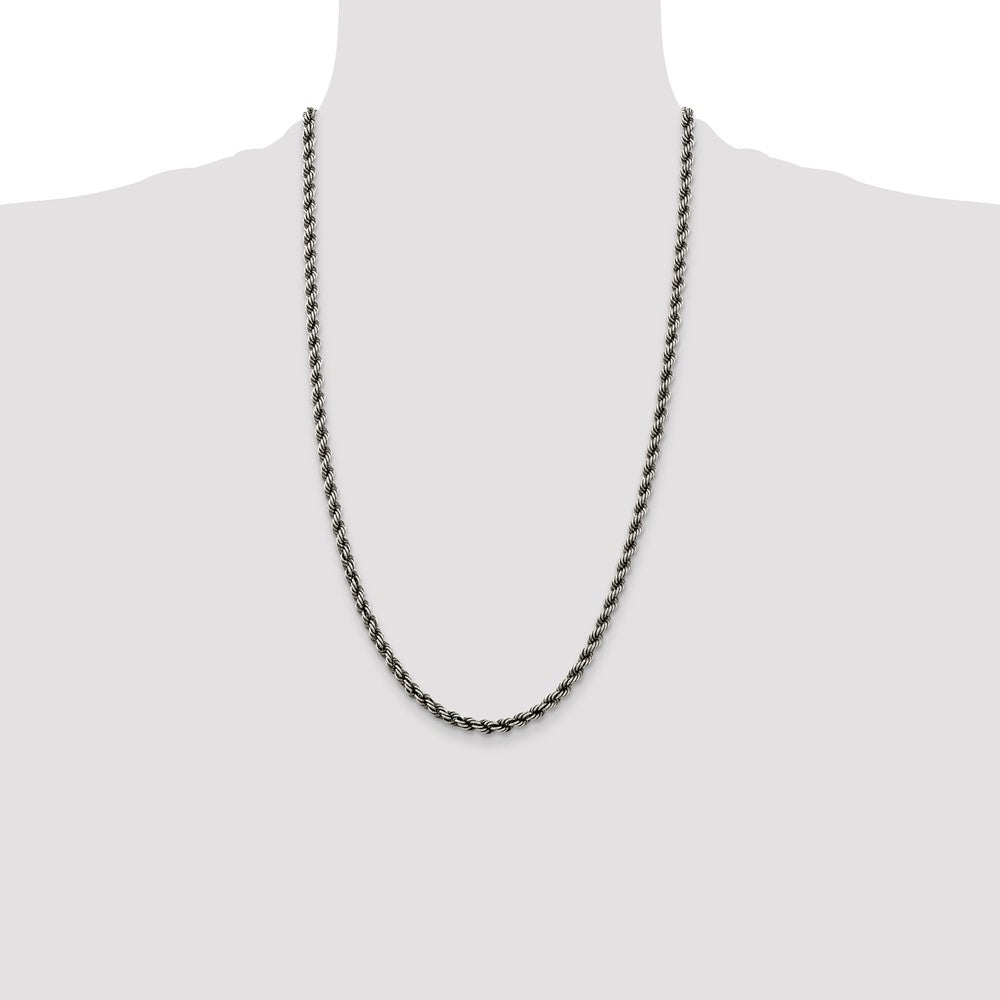 Sterling Silver Ruthenium-plated 4mm Rope Chain