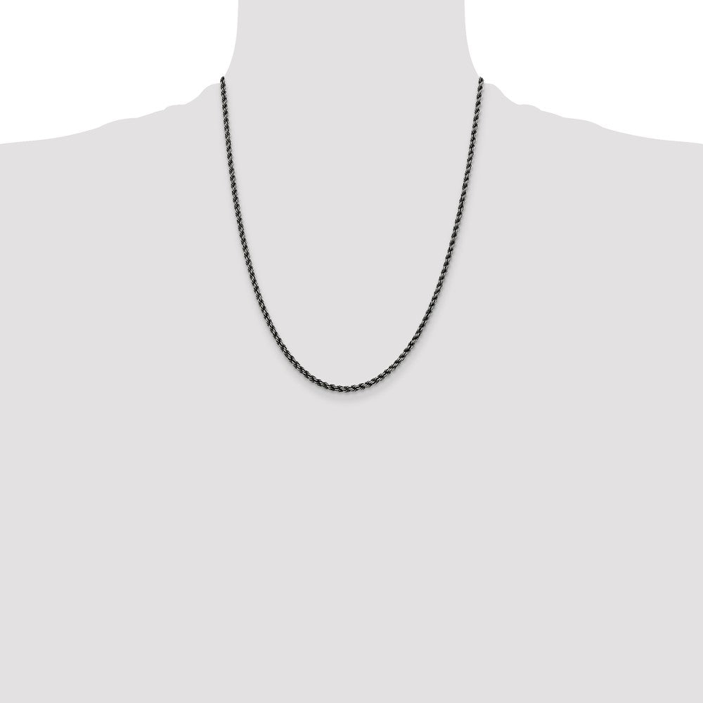 Sterling Silver Ruthenium-plated 2.5mm Rope Chain