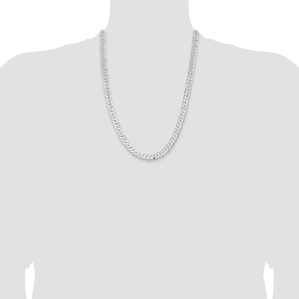 Sterling Silver 7.75mm 6 Side D/C Flat Double Curb Chain