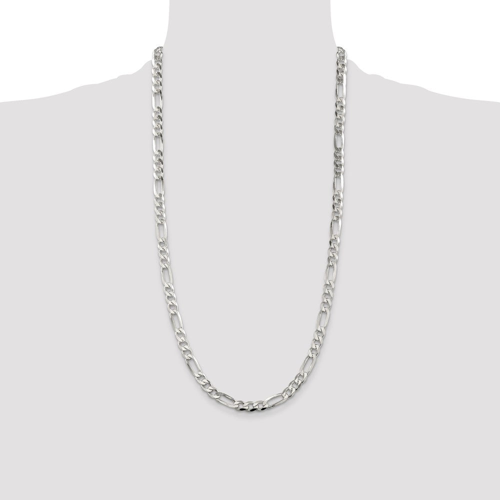 Sterling Silver 7mm Pave Flat Figaro Chain