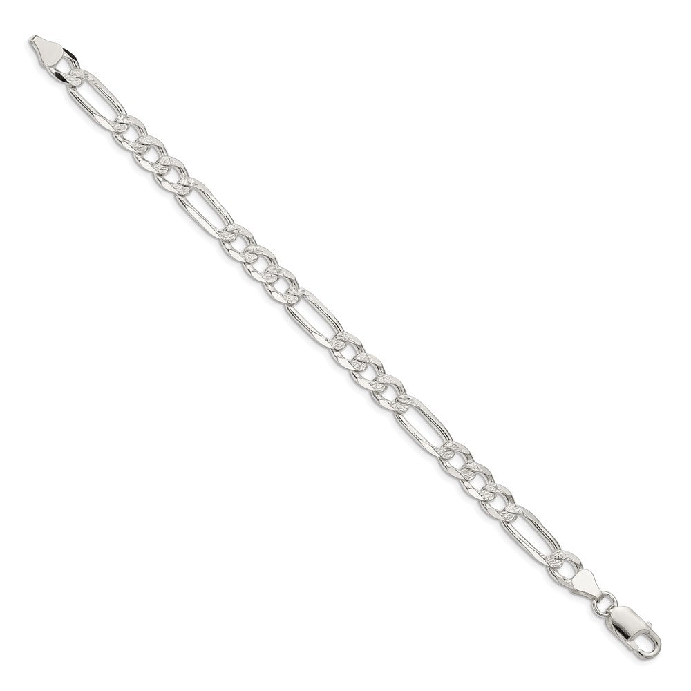 Sterling Silver 7mm Pave Flat Figaro Chain