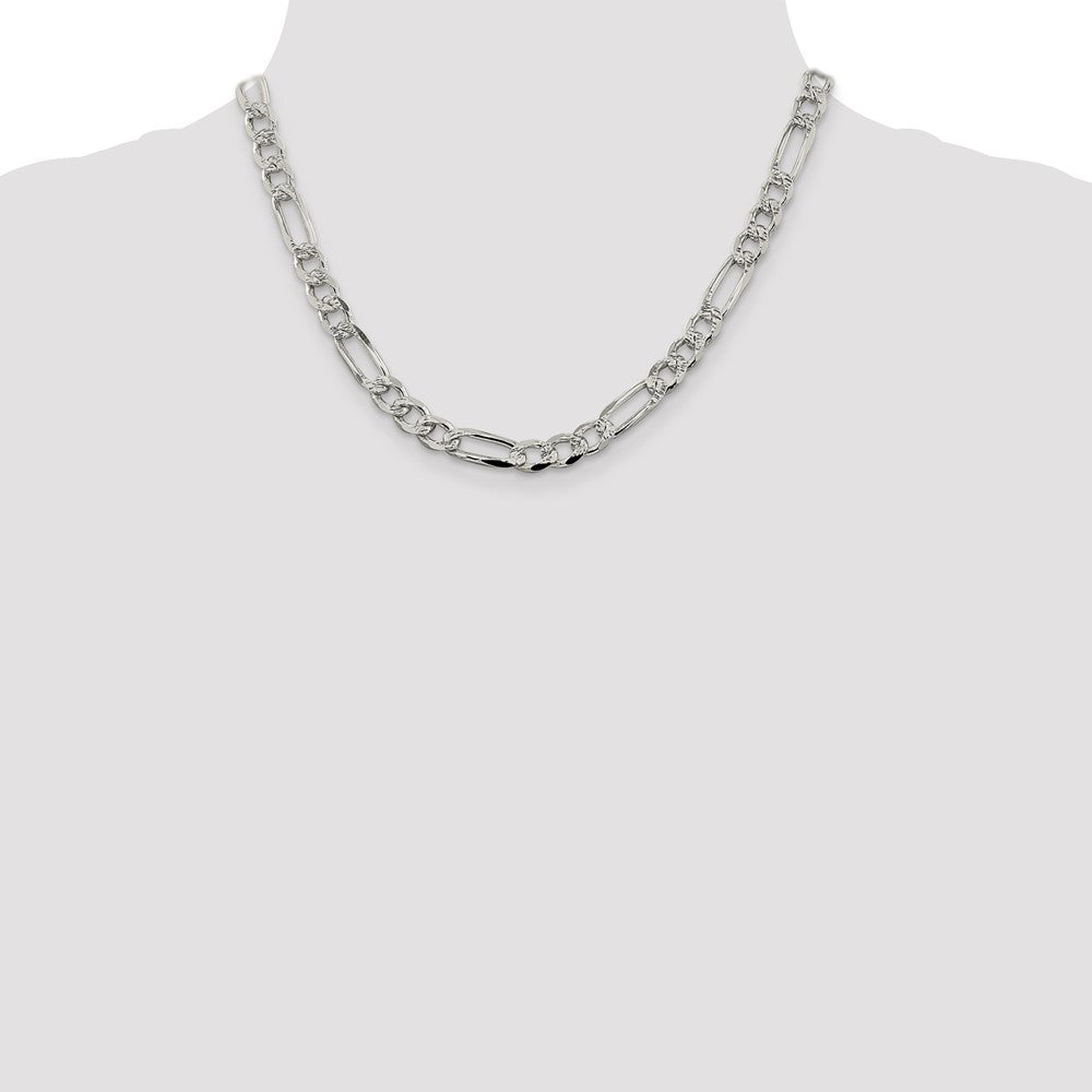 Sterling Silver 7.25mm Pav? Flat Figaro Chain