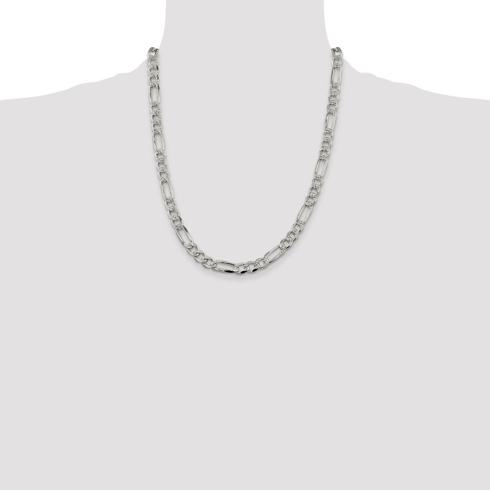 Sterling Silver 7.25mm Pav? Flat Figaro Chain