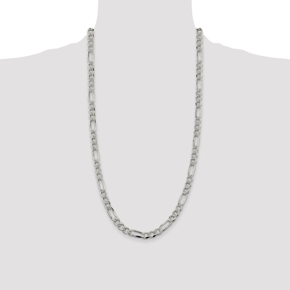 Sterling Silver 7.25mm Pave Flat Figaro Chain