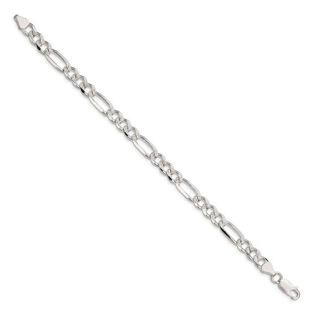 Sterling Silver 7.25mm Pave Flat Figaro Chain