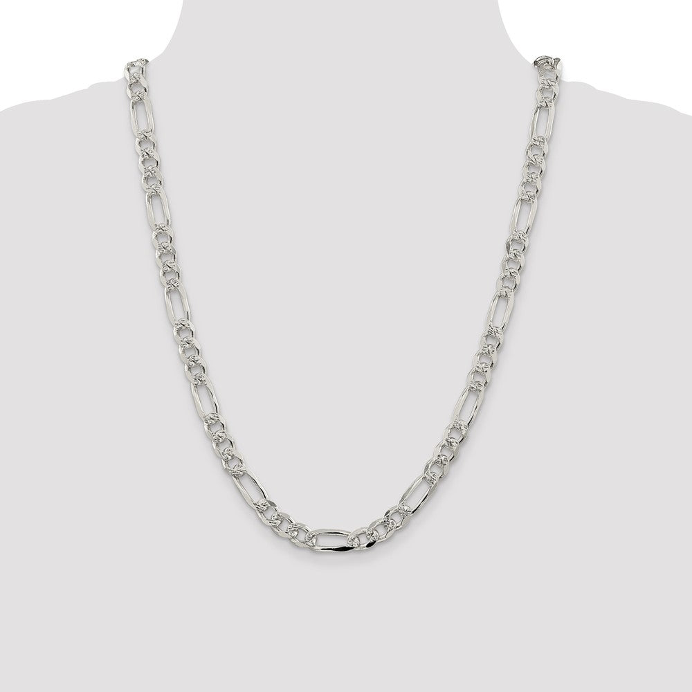 Sterling Silver 8mm Pav? Flat Figaro Chain