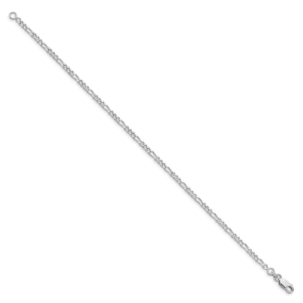 Sterling Silver Rhodium-plated 2.5mm Figaro Chain Anklet